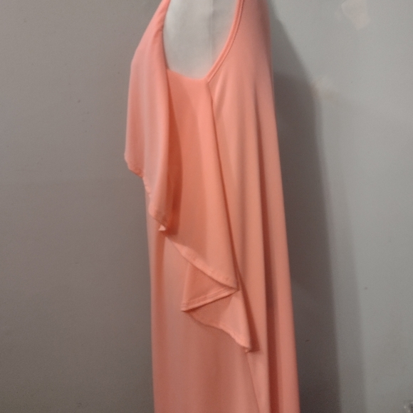 Hugh Sale dress in trendy neon in coral midi dress crossing vertical ruffle - Picture 2 of 7